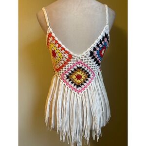 Boho Crochet Fringe Tank Top Bohemian Festival Beach Y2K fairy whimsi colorful